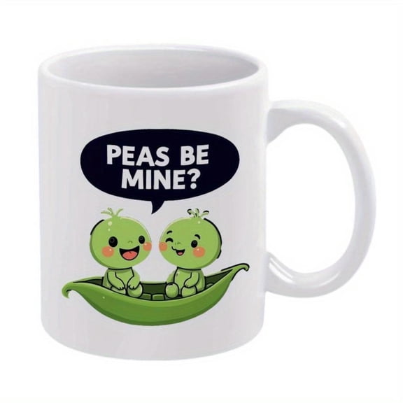 1pc Humorous Pea Cartoon Ceramic Mug 11oz PEAS BE MINE Design with Green Pea Characters in a Boat Coffee Beverages Ideal Birthday or Holiday Hand Wash Only Coffee Mug