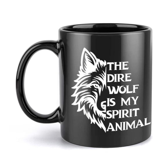 1pc Humorous Wolf Ceramic Mug 11oz The Dire Wolf is My Spirit Animal Text Black with White Wolf Design Coffee Beverages Ideal Birthday or Holiday Coffee Mug