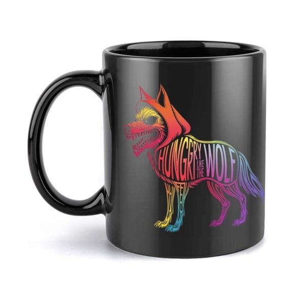 1pc Hungry Like Wolf Ceramic Mug 11oz 360ml Vibrant Colorful Wolf Design Black Coffee Cup Beverages Ideal Party Favors Holiday Gifts Coffee Bar Accessories