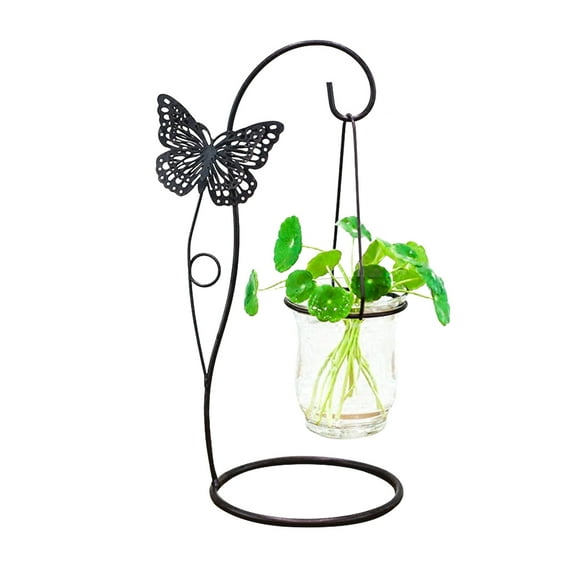 1pc Hydroponic Container Plant Glass Bottle Wrought Iron Hanging Glass Bottle Vase (1pc Hanging Bottle Black)