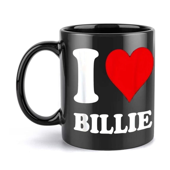 1pc I BILLIE 11oz Ceramic Coffee Mug Black with Red Heart Design Friends Family Ideal All Seasons Coffee Bar Accessories