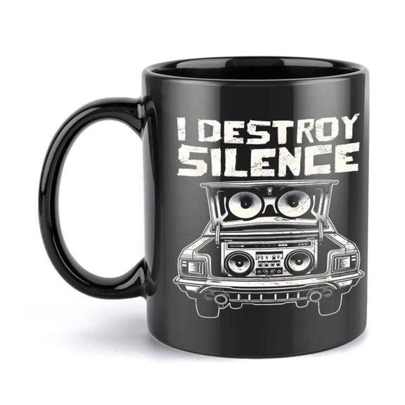1pc I Destroy Silence Ceramic Coffee Mug with Car Speakers Design 11oz Black Music Lovers All Season Use Music Lover Bold Text Mug Durable Drinkware
