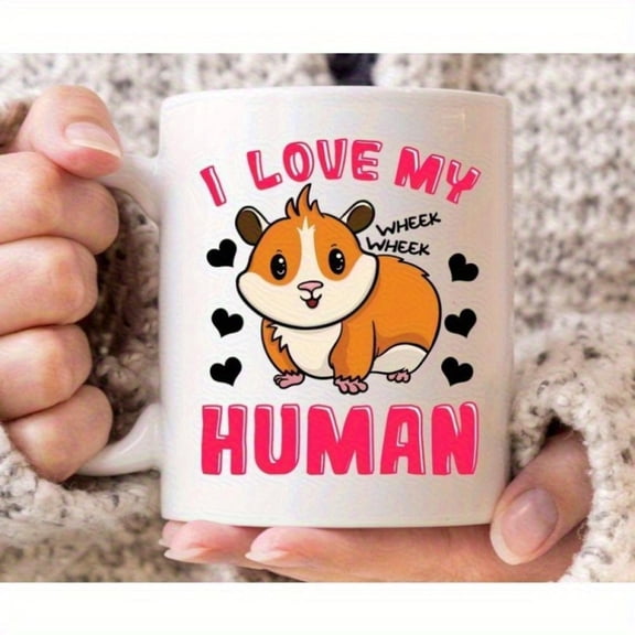 1pc I Love My Human Cute Rabbit Coffee Mug White Ceramic Durable Sturdy Coffee Tea and Hot Chocolate Ideal Rabbit Lovers Funny Animal Cup Playful Design Durable Mug