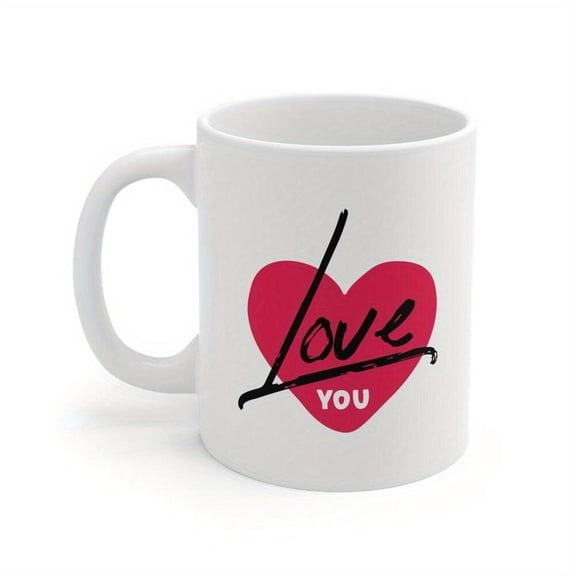 1pc I Love You Heart Design Coffee Mug 11oz White Ceramic Couple s Cup with Black Red Cursive Lettering All Season Drinkware Hot Cold Beverages Birthd