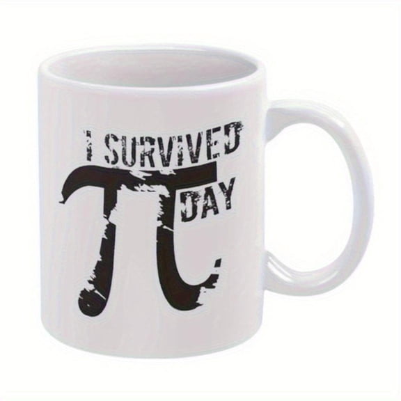 1pc I Survived Pi Day 11oz Ceramic Mug Black Text Pi Symbol White Handle Math Enthusiasts Ideal Christmas New Year Coffee Mug