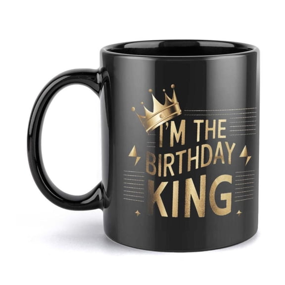 1pc I m Birthday King Ceramic Mug with Golden Crown Design 11oz Black Coffee Cup Birthdays Holidays Office Family and Parties Party Mug Playful Design Smooth Finish