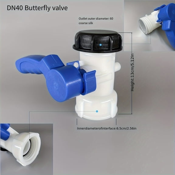 1pc IBC 264.17gal Water Tank Valve Kit - DN50 Ball & DN40 Butterfly Valves