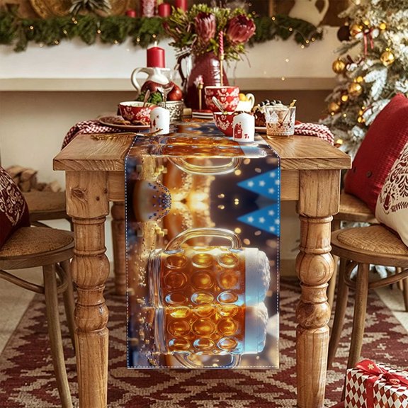1pc Ice Beer Cup Xmas 2D Table Runner, Kitchen Counter Patio Decor, Gift for Beer Lovers, Thanksgiving Labor Day Holiday Events