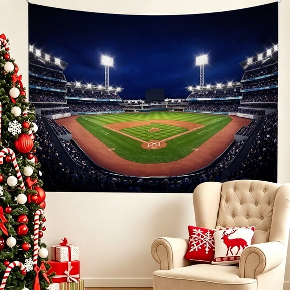 1pc Illuminated Baseball Arena Landscape Peach Skin Tapestry,Sports Themed Wall Hanging,Live Stream & Gathering Backdrop