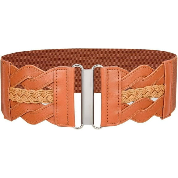 1pc Imitation Leather Chain Belts Elastic Waist Belt with Iron Buckles Saddle Brown 795x77x5mm