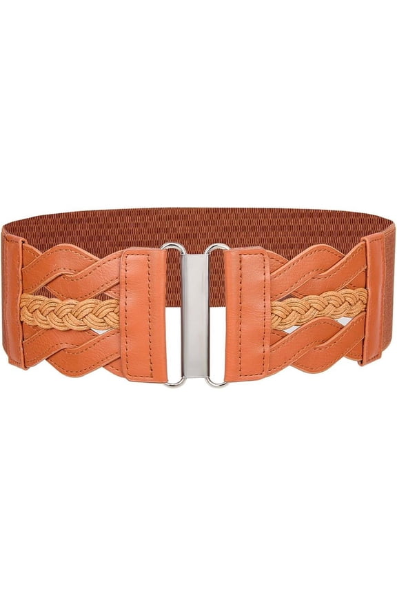 1pc Imitation Leather Chain Belts Elastic Waist Belt with Iron Buckles Saddle Brown 795x77x5mm