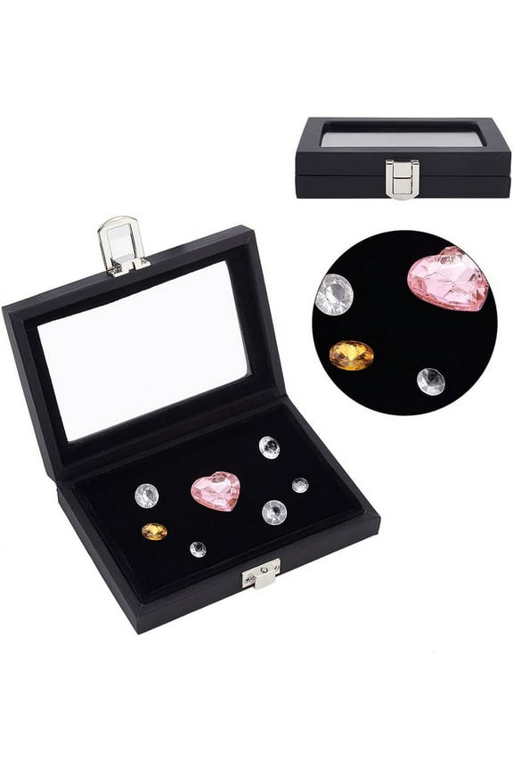 1pc Imitation Leather Loose Diamond Presentation boxes Jewelry Gemstone Display Storage Case with Glass Window and Iron Clasps Black 13.1x9.7x3cm Inner Diameter: 11.3x7.3cm