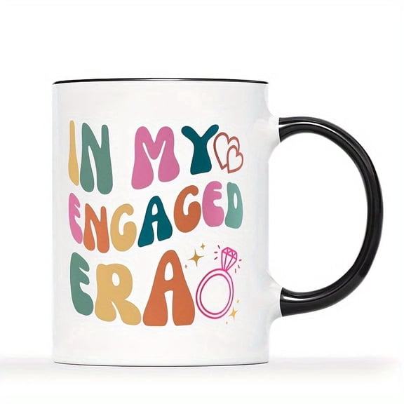 1pc "In My Engaged Era" 11oz Ceramic Coffee Mug - Colorful Playful Design with Hearts & Stars, Ideal Bridal Shower or Engagement Gift for Future Bride, Durable and Festive Wedding Present for Newly