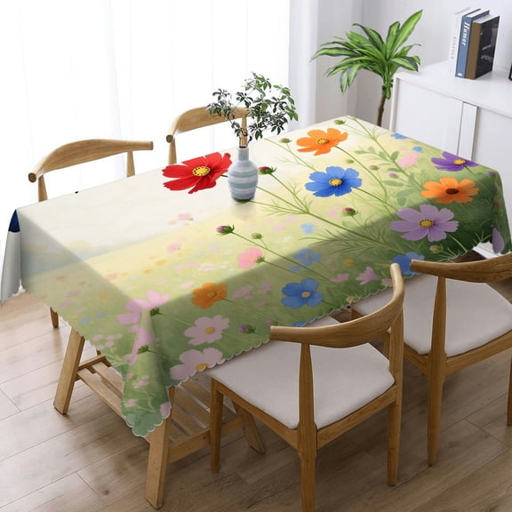 1pc Independence Day Patriotic Flowers  Print Rectangular Tablecloth, Festive Table Setting Machine-Made, Independence Day Patriotic Flowers