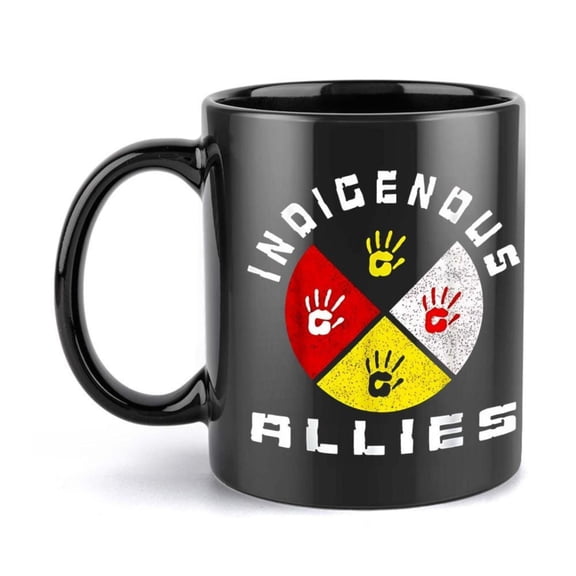 1pc Indigenous Allies 11oz Ceramic Coffee Mug Vibrant Handprint Design with Red Yellow and White Colors Friends Family All Season Use Coffee Mug Vibrant Mug Design Durable Ceramic