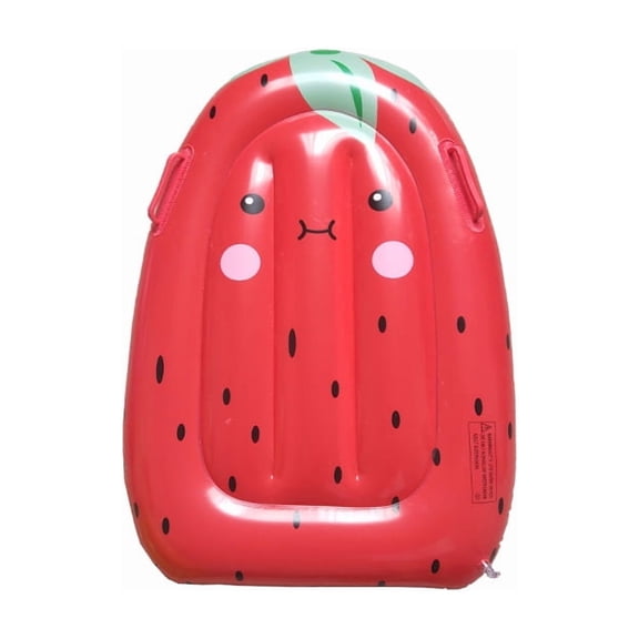 1pc Inflatable Fruit Floating Row, Cute Cartoon Surfboard with Handle & Lounge Handle, Beach Essentials Pool Float, Strawberry