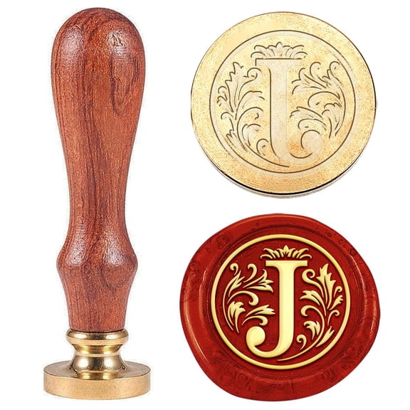 1pc Initial Alphabet Wax Seal Stamp Medieval Traditional Letter J Sealing Wax Stamp Gift for Christmas 25mm Removable Brass Stamp Head with Wooden Handle