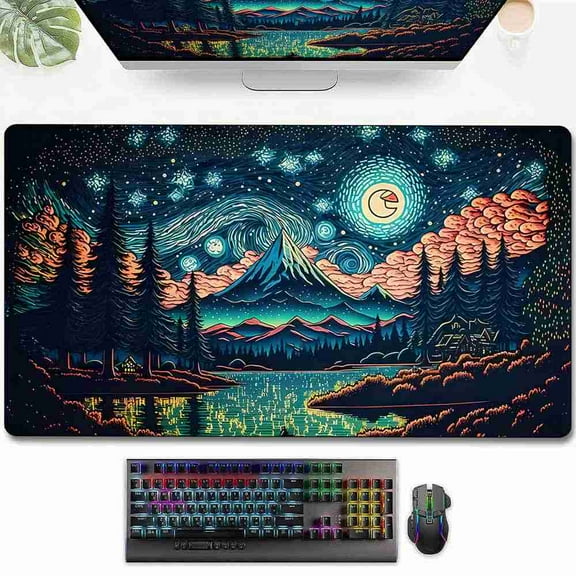 1pc Ink Painting Forest Night Mouse Pad, Deskt Mat Large Computer Keyboard Pad, Anime Game Mouse Pad Laptop Office Non-slip Mouse Pad, Compatible For Trading Card Game Board Card Game Play Mat