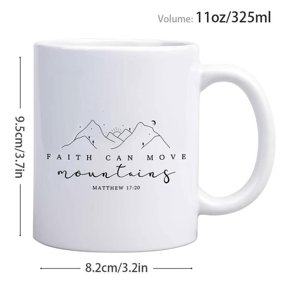 1pc Inspirational Bible Verse Coffee Mug Faith Can Move Mountains Matthew 17 20 11oz Ceramic Cup with Mountain Range Design Christians Women Men Frien