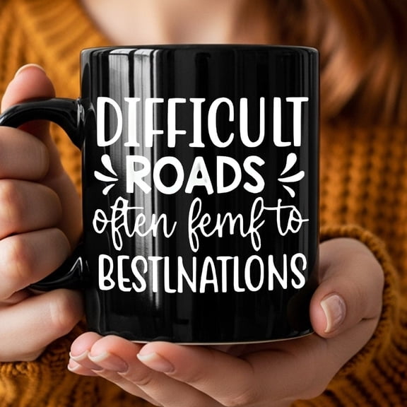 1pc Inspirational Ceramic Coffee Mug | Motivational Quote "Difficult Roads Lead To Great Destinations" For Encouragement, Ideal For Office And Home Use, Perfect Gift For Friends And Colleagues On