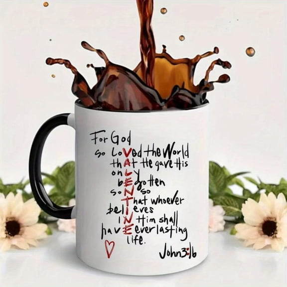 1pc Inspirational Ceramic Mug 11oz Reusable Coffee Cup with For God So Loved World Design Hand Wash Only Wedding Birthday Valentine S Day Wedding Inspirational Quote Mug Reusable Coffee Cup
