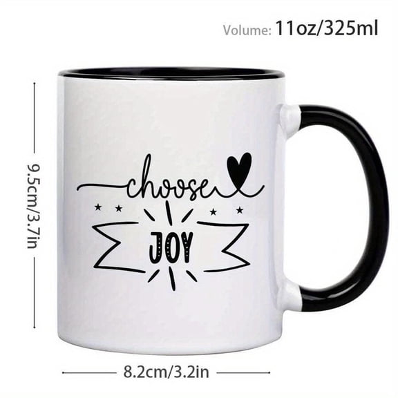 1pc Inspirational Coffee Mug with Joy Themed Positive Affirmation Quotes Heart Design 11oz Black White Motivational Cup Dishwasher Reusable Women Men
