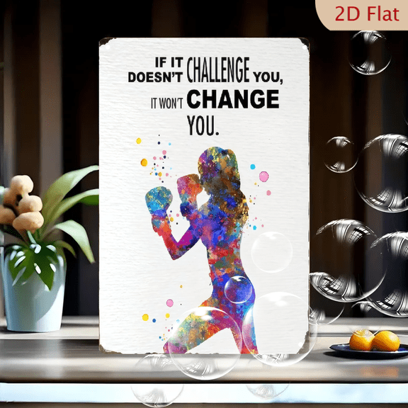 1pc Inspirational 'Exercise Woman' Metal Wall Art Sign - 8x12 Inch Motivational Decor With Colorful Boxing Gloves Design - Durable Weather-Resistant Plaque For Home, Gym, Bar, Cafe | Metal Wall Decor