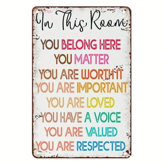1pc Inspirational Rainbow Metal Sign 'In This Room You Belong' - Vintage-Style Multicolor Wall Art, 12x8 Inch Iron Decor For Classroom & Teacher Back To School, Perfect For Room Decor