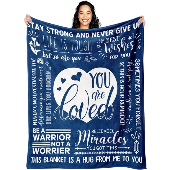 1pc Inspirational Recovery Gift Blanket - Cozy Blue Flannel Throw with Motivational Messages for Survivors & Friends, Machine Washable, All-Season Comfort - Perfect for Sofa Snuggles