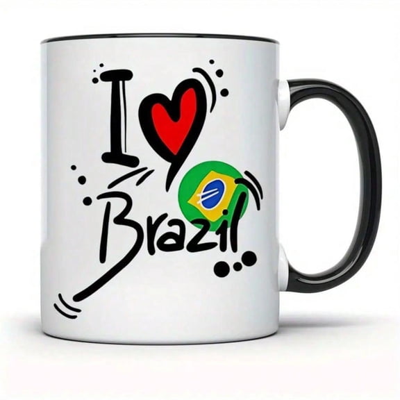 1pc Insulated Coffee Mug 11oz Brazilian Themed With I Love Brazil Design Reusable Washable Vibrant Colors Home Office Or Brazil Themed Gifts Home Drinkware Playful Font Design Durable Drinkware