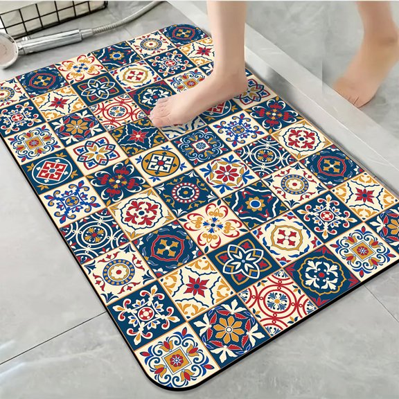 1pc Intricate Tile Design Bathroom Rug Bathroom Decor and Accessories- Durable,Anti Slip,And Quick Drying,Suitable For Indoor/outdoor Use - Perfect For Bathrooms,Bedrooms,Kitchens