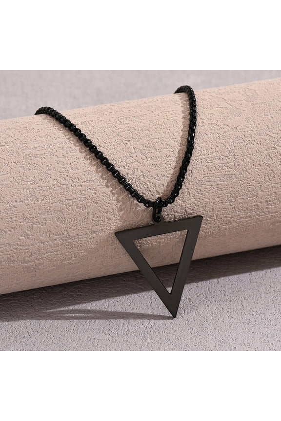 1pc Inverted Triangle Stainless Steel box Chain Necklaces for Men Black 23.62 inch(60cm)