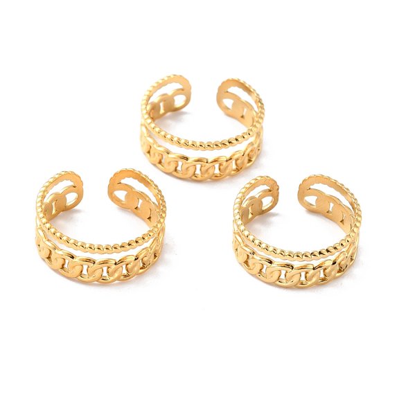 1pc Ion Plating(IP) 304 Stainless Steel Finger Rings Cuff Rings Long-Lasting Plated Curb Chain Shape Golden US Size 7 3/4(17.9mm) 8mm