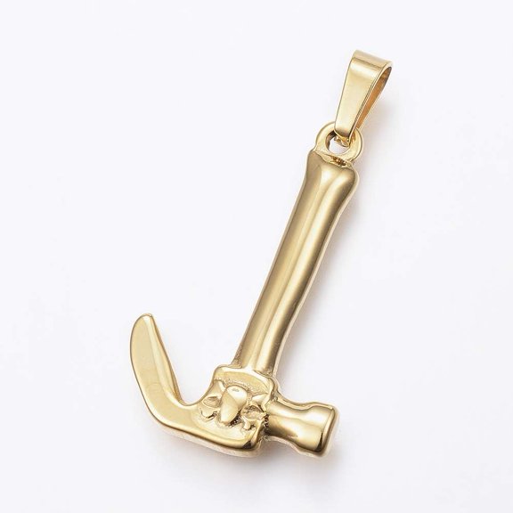 1pc Ion Plating(IP) 304 Stainless Steel Hammer Golden Pendants 34x21x4.5mm Hole: 4x8mm