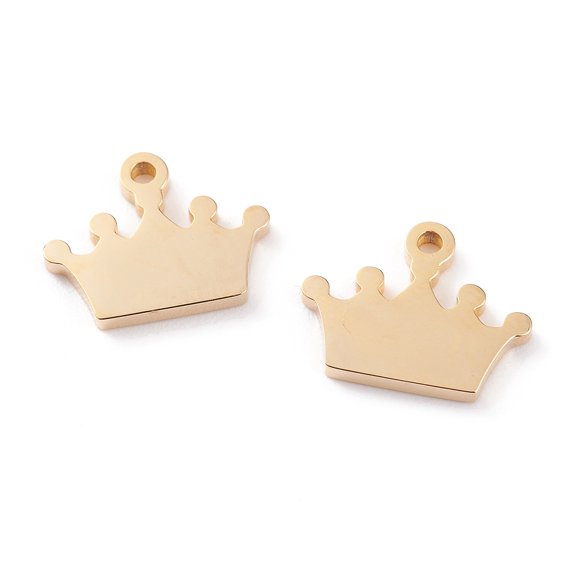 1pc Ion Plating(IP) 304 Stainless Steel Laser Cut Crown Golden 11x14x1.5mm Hole: 1.4mm
