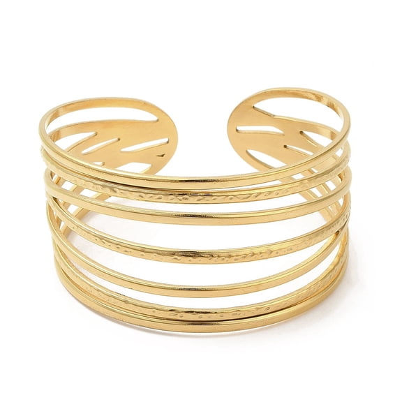 1pc Ion Plating(IP) 304 Stainless Steel Multi Line Cuff Bangles for Women Real 18K golden Plated Inner Diameter: 2-1/8 inch(5.3cm)