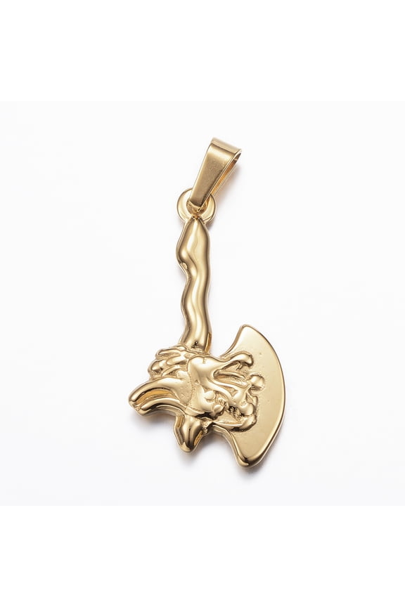 1pc Ion Plating(IP) 304 Stainless Steel Pendants Axe Golden 38x18x4mm Hole: 4x8mm