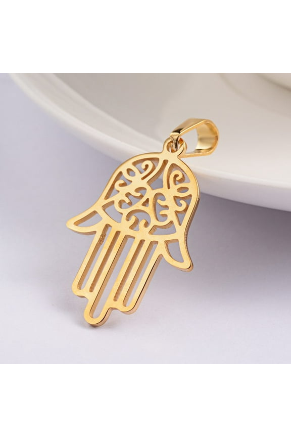 1pc Ion Plating(IP) 304 Stainless Steel Pendants Hamsa Hand/Hand of Fatima/Hand of Miriam Golden 30.5x21.5x1mm Hole: 4x6mm
