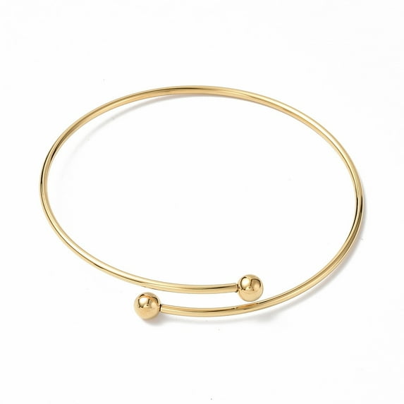 1pc Ion Plating(IP) Adjustable 304 Stainless Steel Wire Cuff Bangle Making with Irremovable Ball Real 18K golden Plated Inner Diameter: 2-3/4 inch(7.1cm)