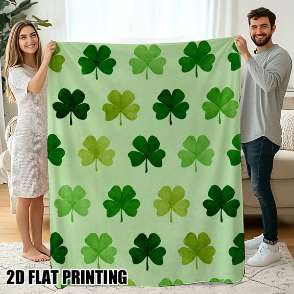 1pc Irish Good Luck Throw Blanket Green Shamrocks for Bed Couch Travel Camping St. Patrick'S Day Gift for Home Office Irish Decor Travel Essential Festive Accessory Holiday Shoppers 2D Flat