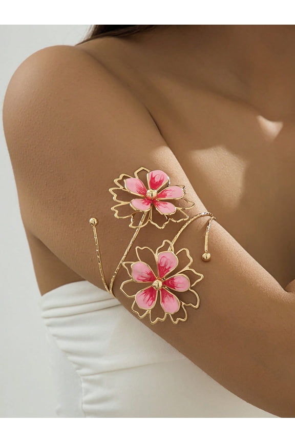 1pc Iron Alloy Double Ended Enamel Glazed Floral Bangle Simple Elegant Fashion Accessory Suitable For Mother s Day Gift Party And Daily Wear