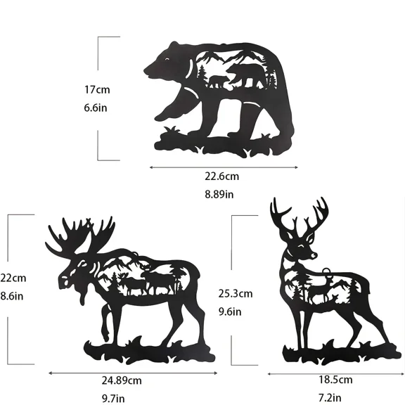 1pc Iron Art Home Wall Decoration Small Animal Hanging Painting Openwork , Wrought Iron Deer Moose Bear Silhouette Wall Hanging