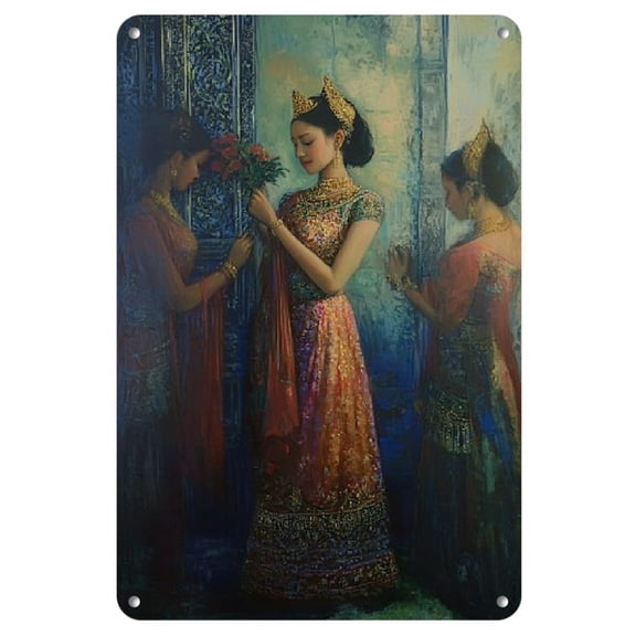 1pc, Iron Art Painting, 8x12inch, Vintage Thai Royal Scene, Retro Wall Mural, Decorative Oil Painting, Artist's Drawing Set, Crafts & Sewing Supplies