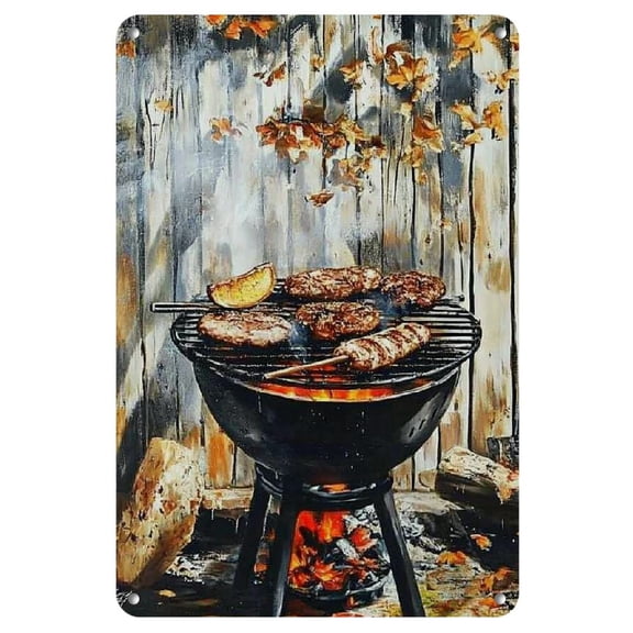 1pc Iron BBQ Themed Metal Sign - Vintage Style Faux Wall Art for Home & Outdoor, Durable Kitchen Decor, Ideal Gift (es)