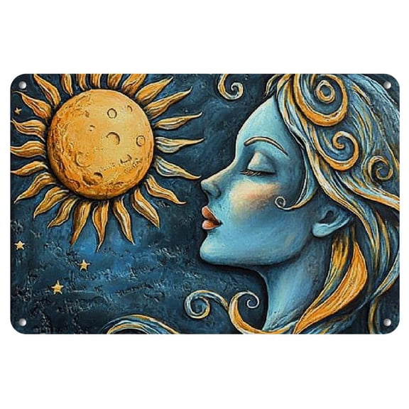 1pc Iron Metal Art Decor Sign - Celestial Sun and Moon Wall Plaque, Vintage Style Decorative Hanging for Home, Bar, Cafe, 8"x12"