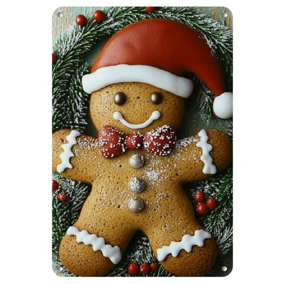 1pc Iron Metal Gingerbread Man Tin Sign - Vintage Christmas Decor, Festive Wall Art for Holiday Home & Bar, Pre-Drilled, Waterproof & Weather Resistant, 8x12 Inch