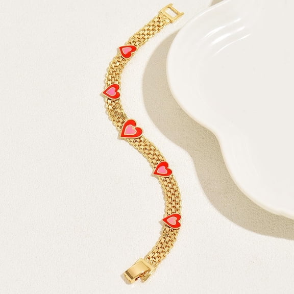 1pc Iron Panther Chains Bracelets Enamel Heart Jewlery for Women Golden Inner Diameter: 7-1/4 inch(18.5cm)