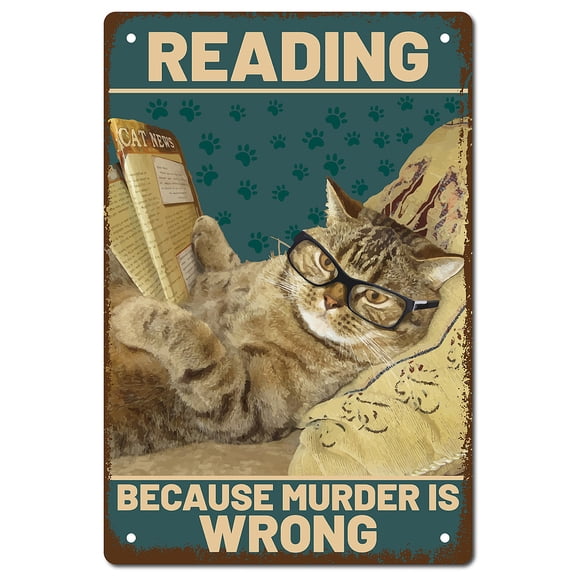 1pc Iron Sign Posters Vertical for Home Wall Decoration Rectangle with Word Reading Because Murder is Wrong Cat Pattern 300x200x2.2mm