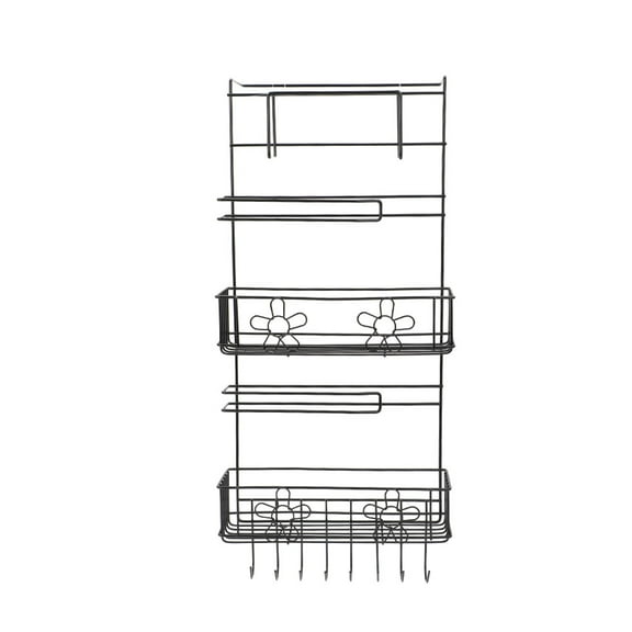 1pc Iron Storage Rack Refrigerator Rack Wall Hanging Shelf Refrigerator Side Seasoning Rack (Black)