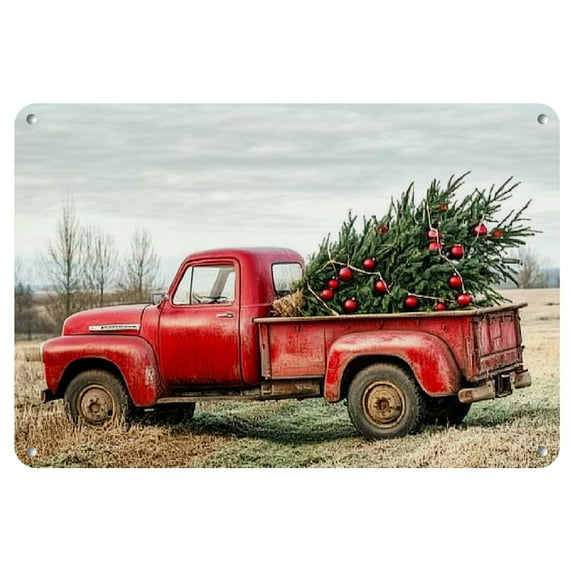 1pc Iron Vintage Red Pickup Truck with Christmas Tree Sign Perfect for Home, Bar, Cafe, Garage &amp; Decor, Perfect for Room Decor